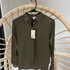 A New Day Olive Button-Front Women's Blouse NWT
